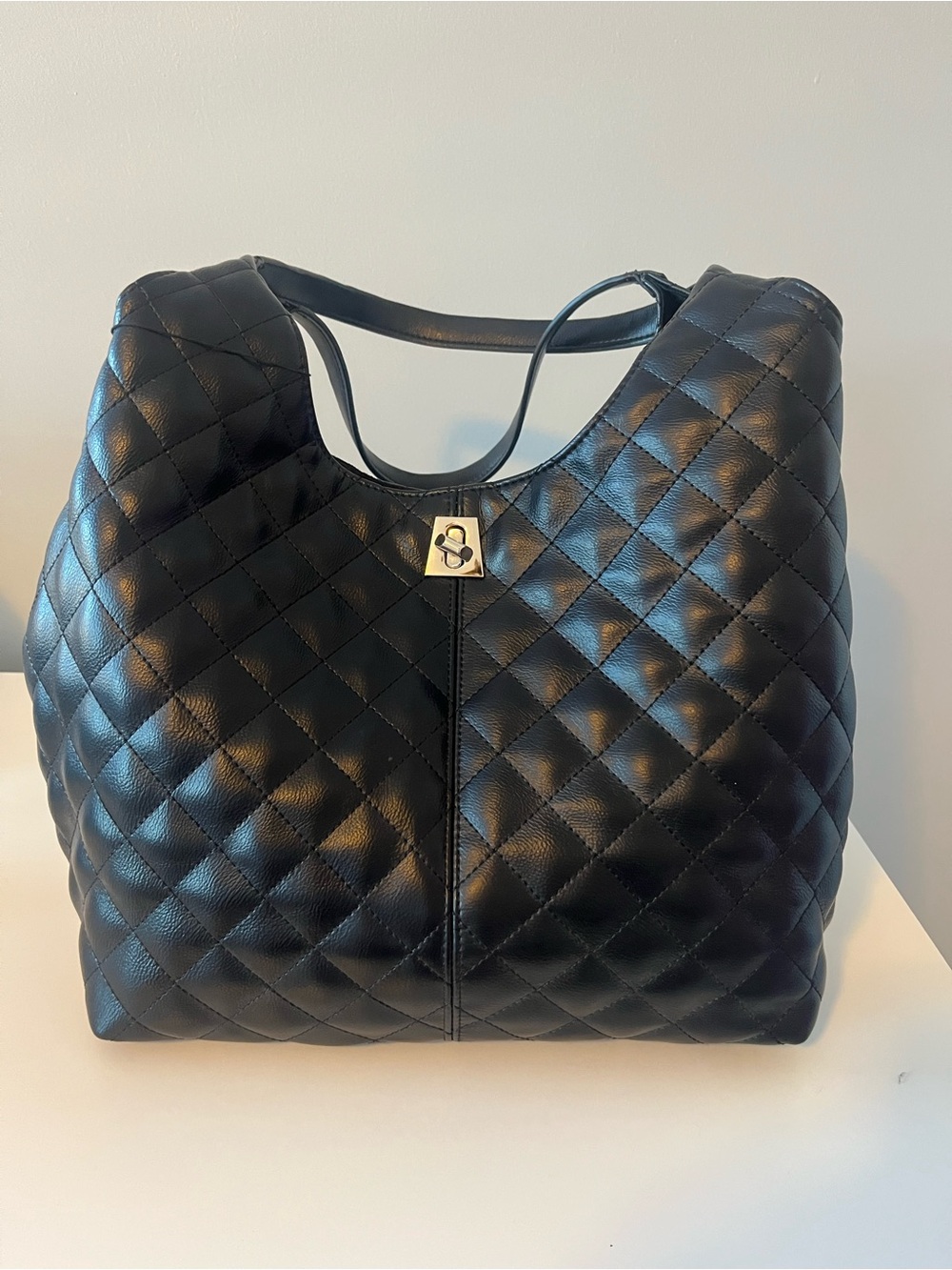 Quilted Black Leather Shoulder Tote - Elegant Everyday Bag